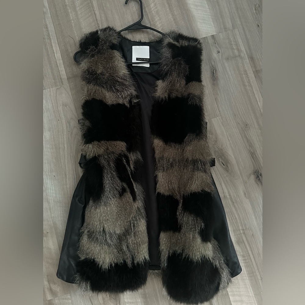 Tracy Reese Faux Fur Vest in Black and Gray